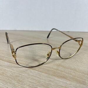 Vintage Gucci GG2278 Eyeglasses Gold Black Metal Oval Horse Bit Italy 58-17-135